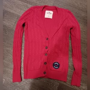 Vintage Hollister Women's Vibrant Pink Cable Knit Cardigan Size S Y2K